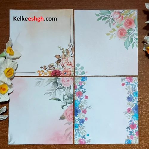 کاغذهای مخصوص خوشنویسی خودکاری مربعی - طرح گل نرگس