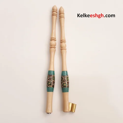 دسته قلم چوب چنار با سنگ فیروزه و خاتم کاری شده (کد 213)