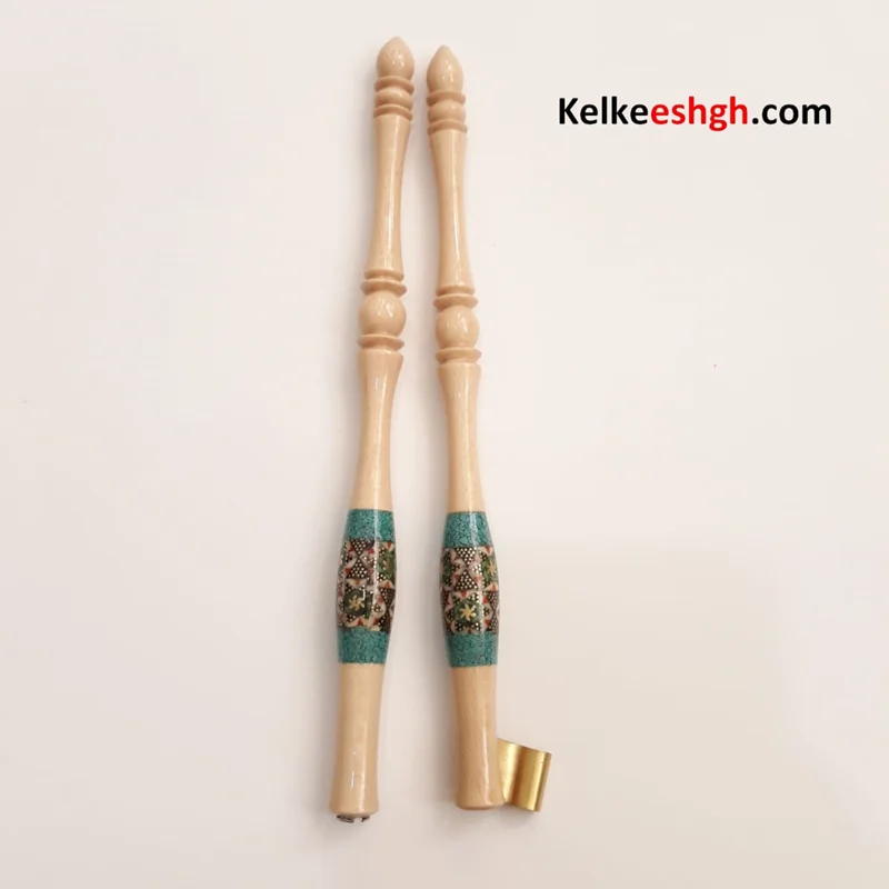 دسته قلم چوب چنار با سنگ فیروزه و خاتم کاری شده (کد 213)