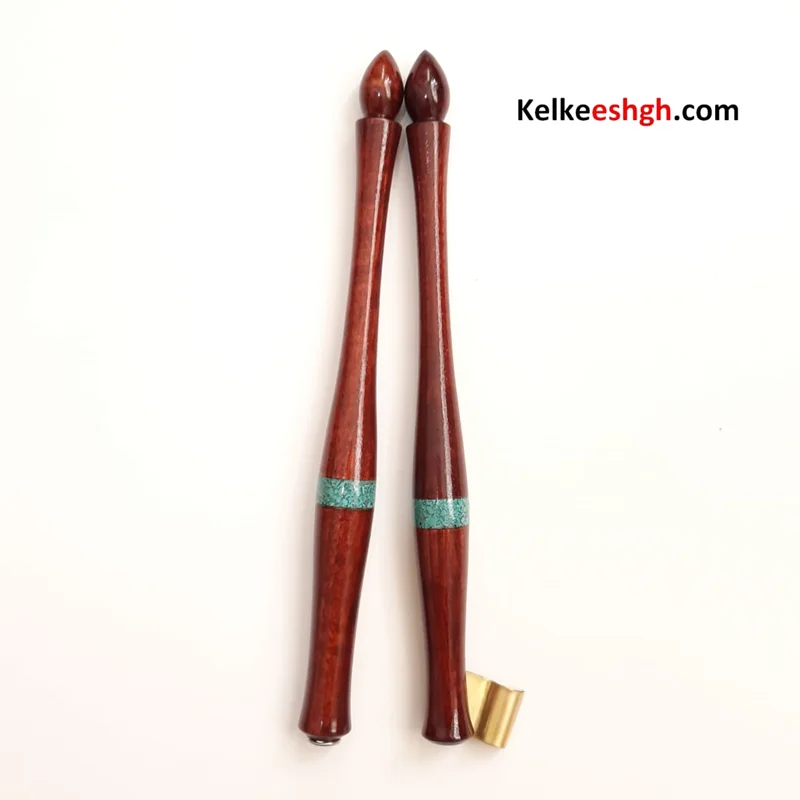 دسته قلم کوتاه دیپ و آبلیک چوب گردو با سنگ فیروزه (کد 214)
